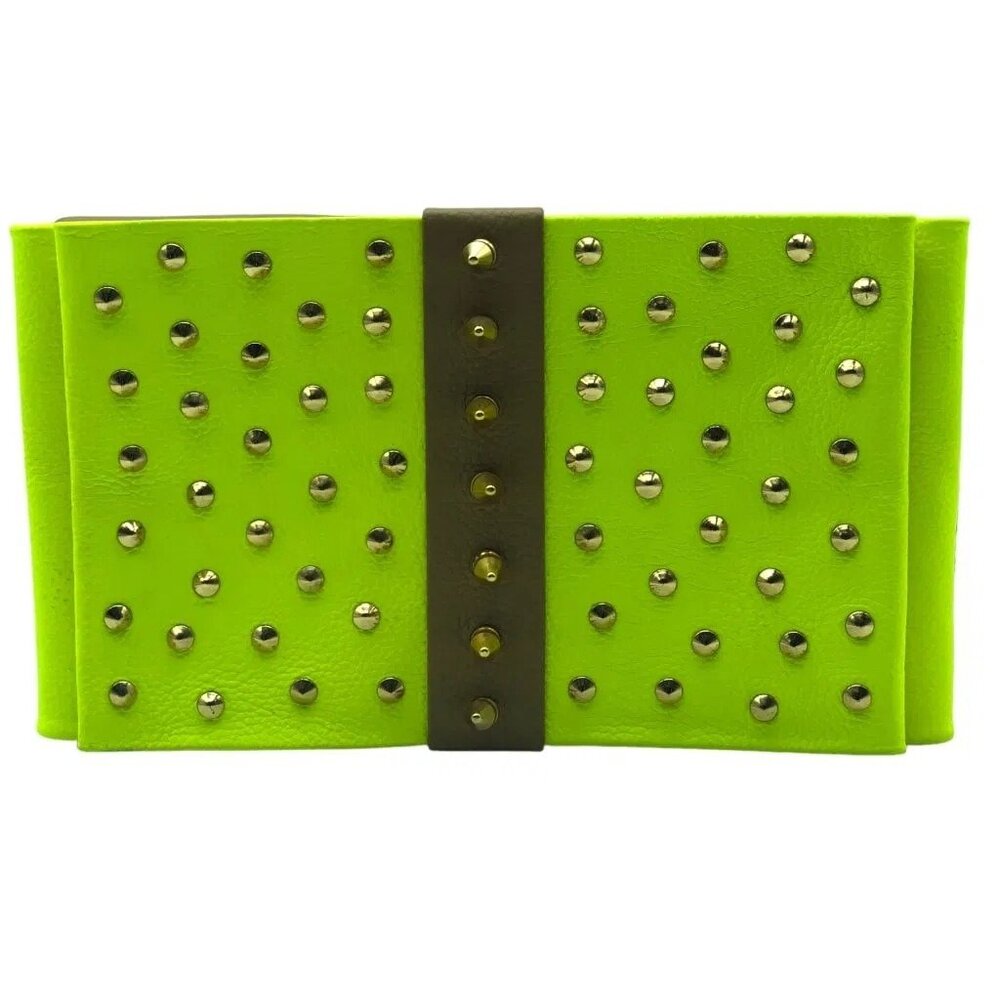 NWT Zayan Lime Gold Studded Clutch - Chic Designer Luxury Evening Handbag